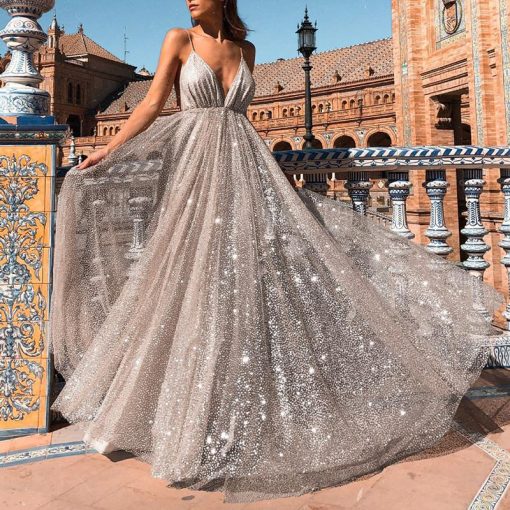 Sexy V-neck Sling DressProm Dress With Long Split HZ1023