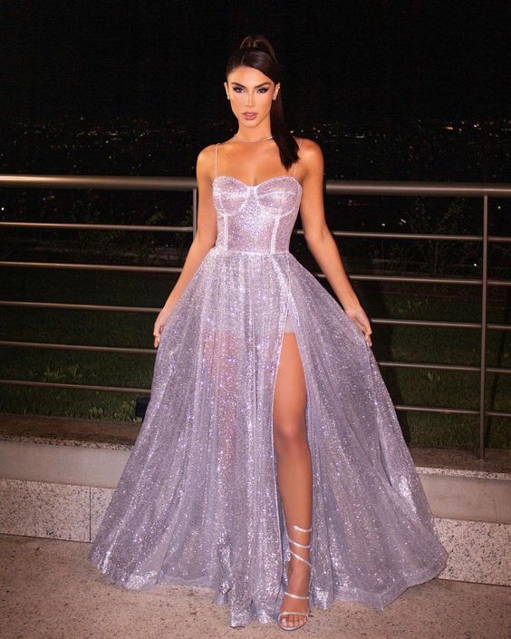 Sequin Straps Lilac Long Prom Dress HZ1023