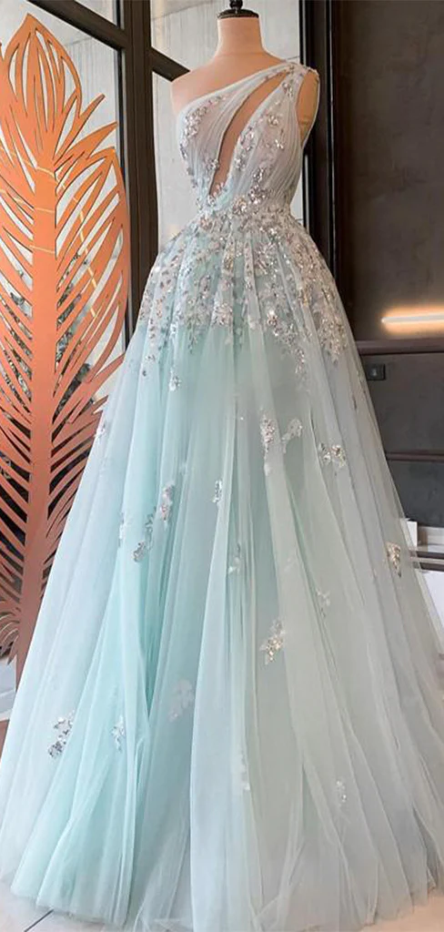 One Shoulder Unique Design Gorgeous Party Long Prom Dresses HZ1023