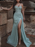 Sexy Strapless Slim High Split Evening Dresses Women Fashion Birthday Prom Party Gowns HZ1023