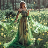 Emerald Green Dress Prom Dresses Floral Dress Women Evening Dresses Jungle Fairy Dress HZ1023