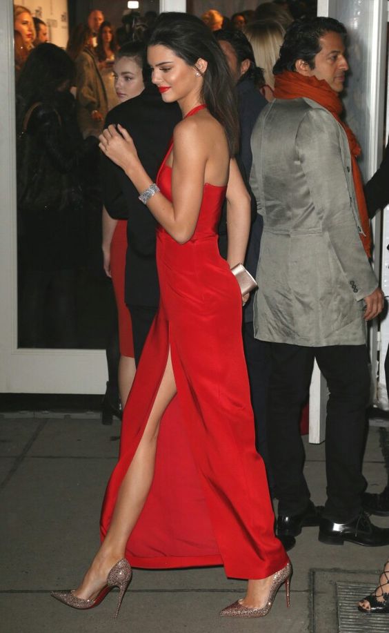 A Line Satin One Shoulder Red Side Slit Prom Dresses Evening Formal Gowns HZ1023