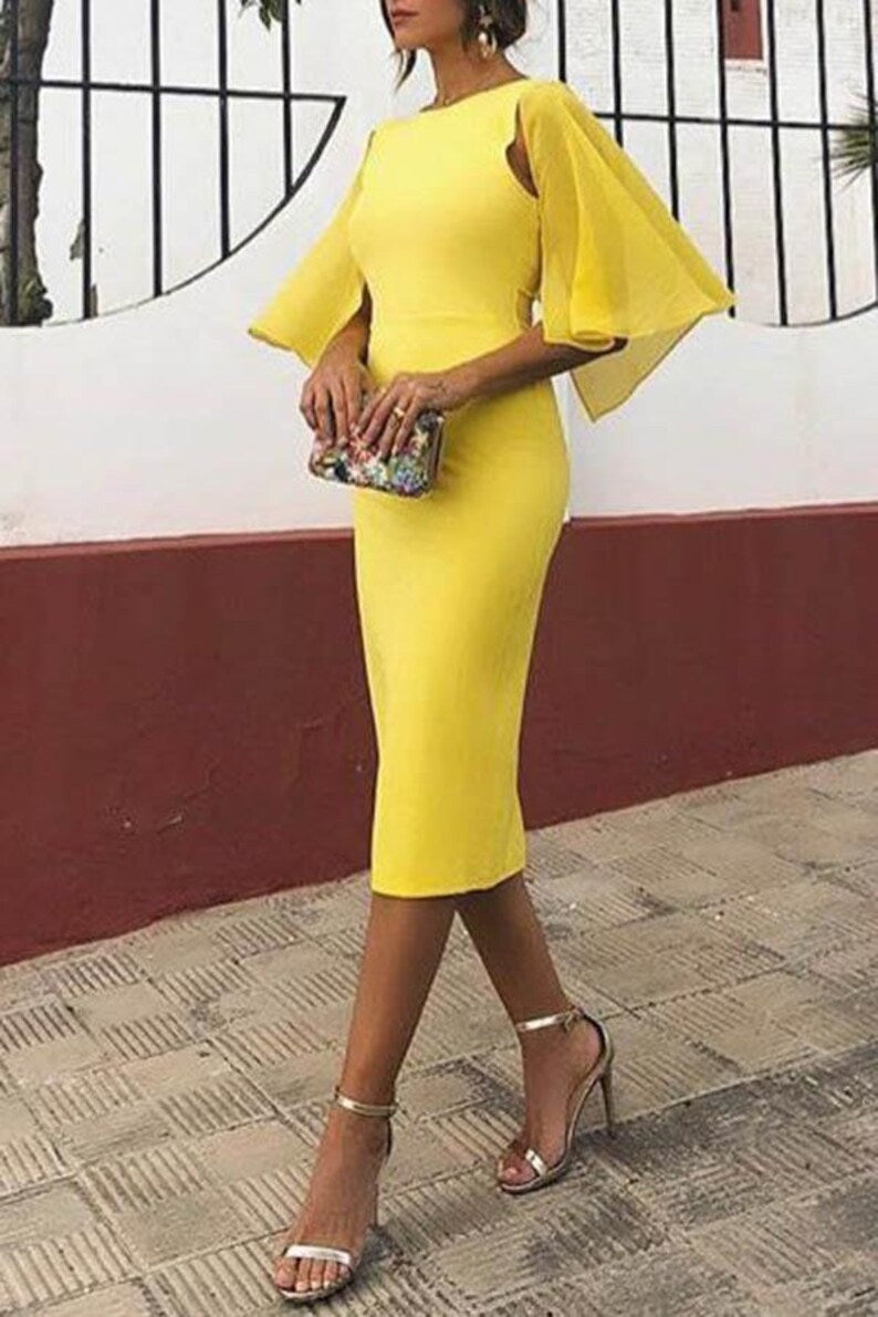Yellow Knee Length Prom Dresses Evening Formal Gowns HZ1023