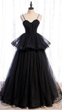 Black Spaghetti Straps Sleeveless Prom Dresses For Teens HZ1023