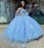 Ball Gown Pink 3D Flowers Off The Shoulder Quinceanera Dresses, Sweet 16 Dresses HZ1023