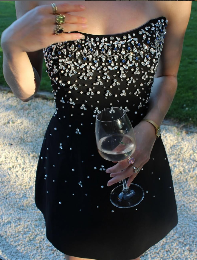 Black A Line Strapless Rhinestone Satin Short Homecoming Dress Evening Dress HZ1023
