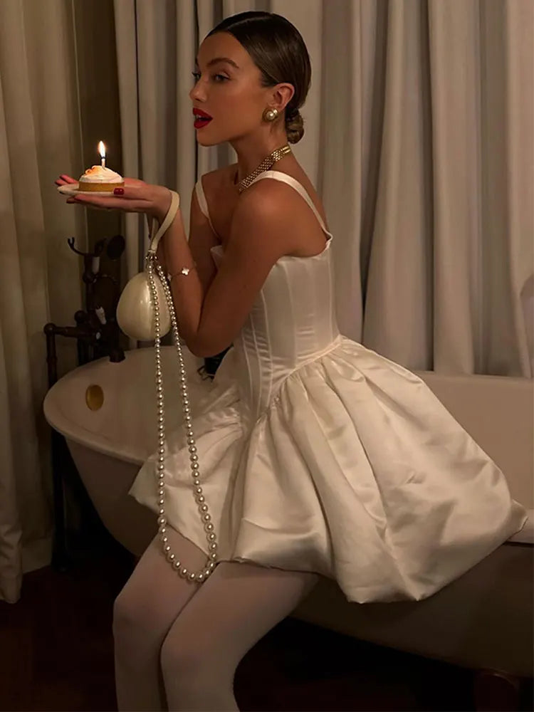 Cute A Line Straps Corset Ivory Satin Short Homecoming Dress Birthday Dress HZ1023