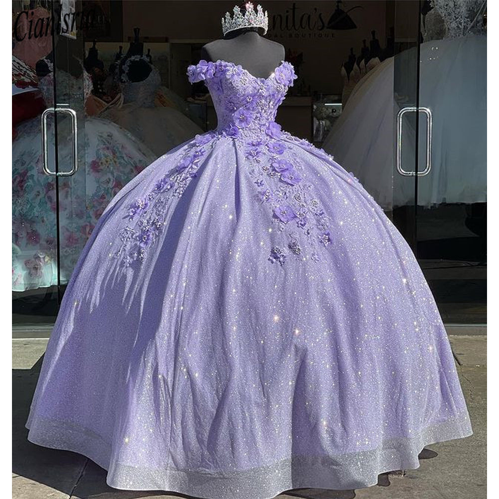 Light Sky Blue Quinceanera Dresses Ball Gown Off Shoulder 3D Rose Flowers Puffy Sweet 16 Dress Celebrity Party Gowns Graduation HZ1023