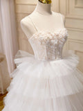 White Sweetheart Neck Appliques Tulle Long Prom Dresses Evening Dresses HZ1023
