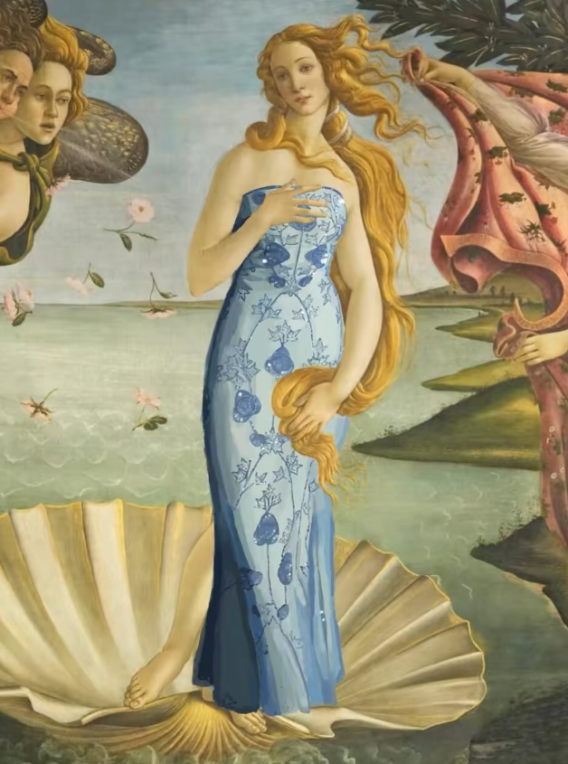 Vintage Sheath Strapless Beaded Appliques Blue Chiffon Satin Prom Dress Evening Dress HZ1023