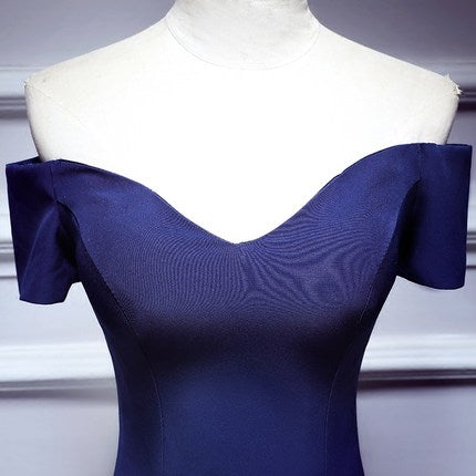 Mermaid Navy Blue Satin Prom Dresses HZ1023