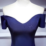 Mermaid Navy Blue Satin Prom Dresses HZ1023