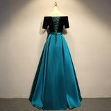A Line Off The Shoulder Blue Prom Dresses Long Bridesmaid Dress HZ1023