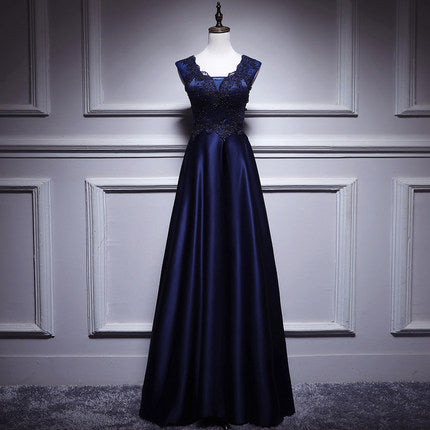 Simple A line Satin Long Prom Dresses HZ1023