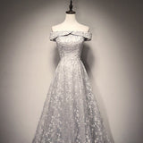 A Line Tulle Prom Dresses White Lace Bridesmaid Dress HZ1023