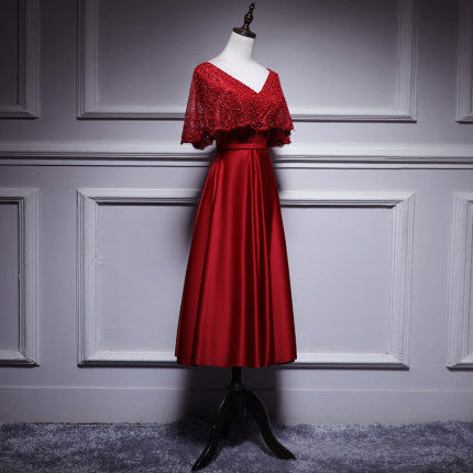 A line Red Prom Dresses Short Bridesmaid Dress HZ1023