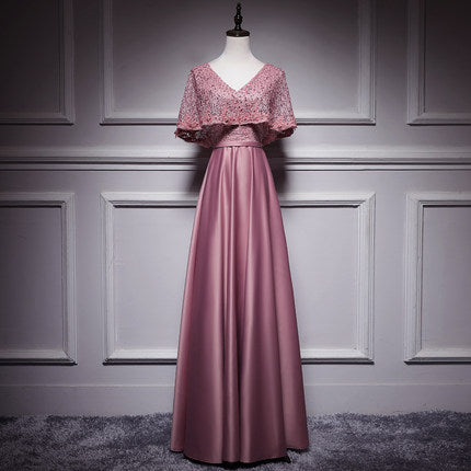 Simple A line Satin Pink Long Prom Dresses HZ1023