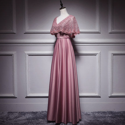 Simple A line Satin Pink Long Prom Dresses HZ1023
