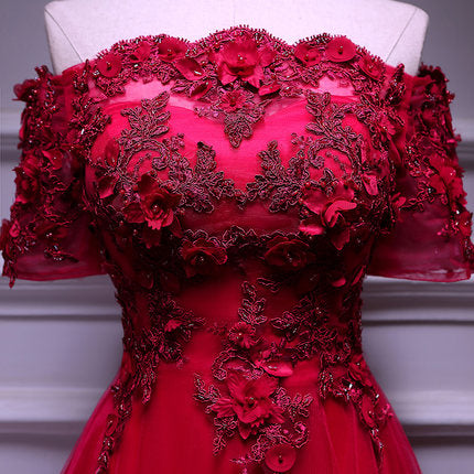 A line Red Long Prom Dresses HZ1023