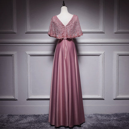 Simple A line Satin Pink Long Prom Dresses HZ1023