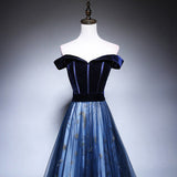A Line Tulle Prom Dresses Navy Blue Evening Dress HZ1023