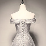 A Line Tulle Prom Dresses White Lace Bridesmaid Dress HZ1023
