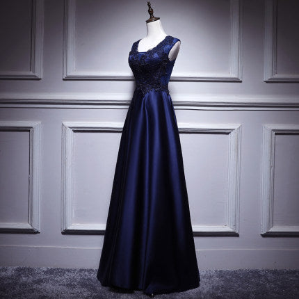 Simple A line Satin Long Prom Dresses HZ1023