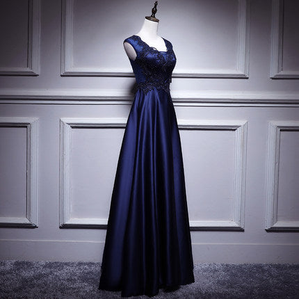 Simple A line Satin Long Prom Dresses HZ1023