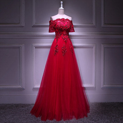 A line Red Long Prom Dresses HZ1023