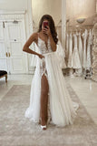White v neck lace long prom dress white evening dress HZ1023