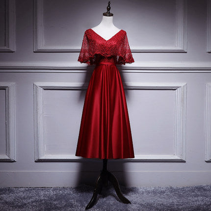 A line Red Prom Dresses Short Bridesmaid Dress HZ1023