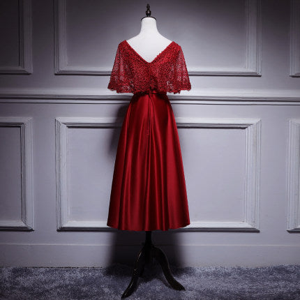 A line Red Prom Dresses Short Bridesmaid Dress HZ1023