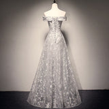 A Line Tulle Prom Dresses White Lace Bridesmaid Dress HZ1023