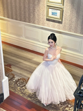 Princess A Line Spaghetti Strap White Tulle Birthday Dress Party Dress HZ1023