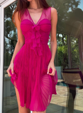 Hot Pink A Line V Neck Chiffon Short Homecoming Dress Birthday Dress HZ1023