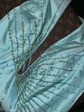 Baby Blue Mermaid V Neck Beaded Satin Long Open Back Prom Dress Evening Dress HZ1023
