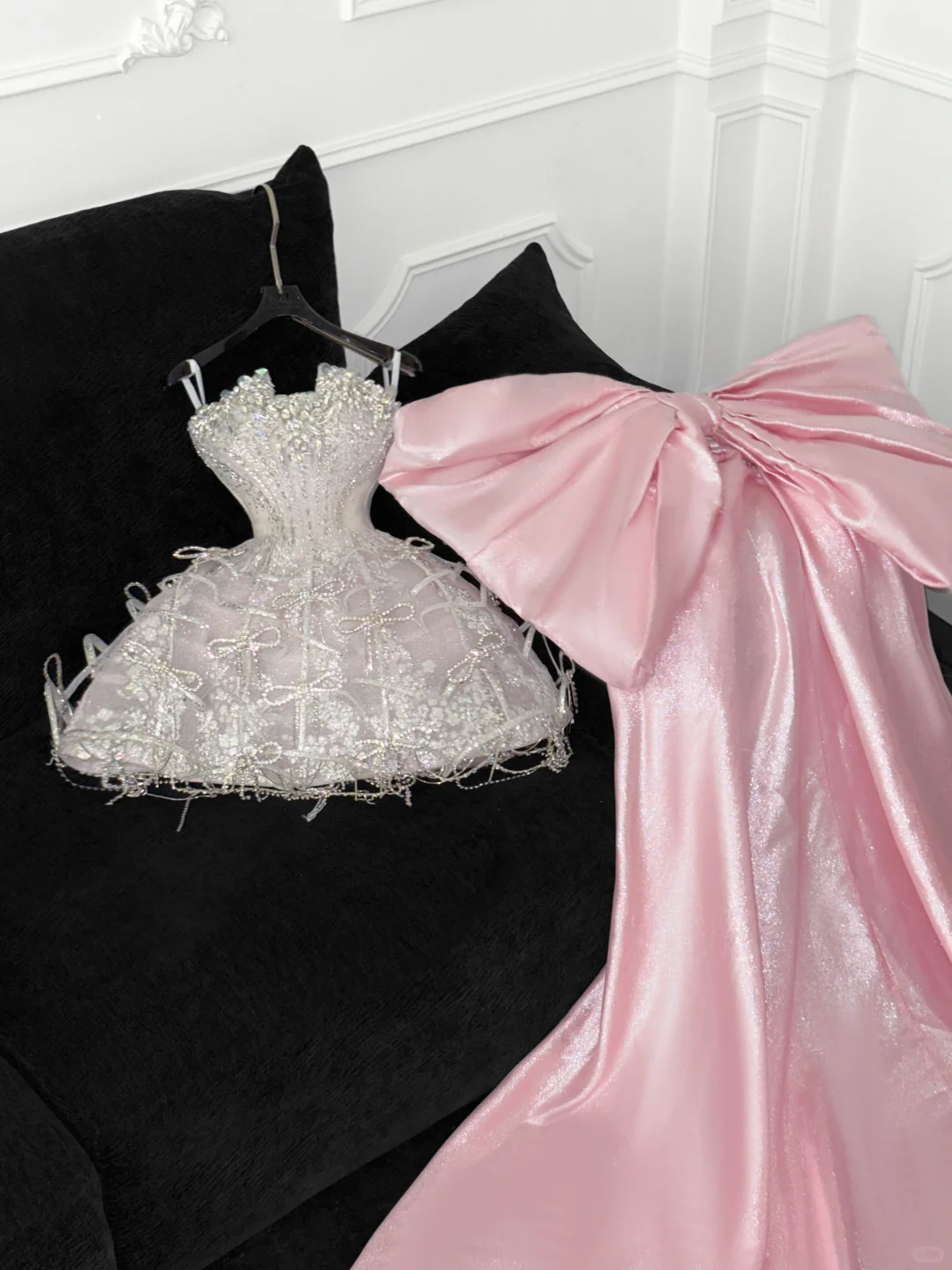 Pink Bow A Line Strapless Silver Sequin Beaded Tulle Homecoming Dress Party Dress HZ1023