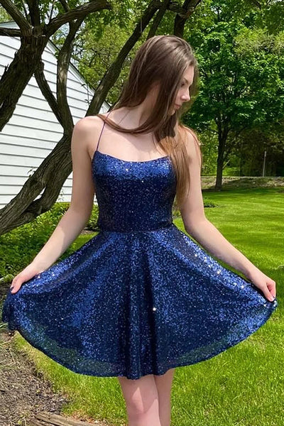 Backless Short Navy Blue Prom Dresses, Formal Homecoming Dresses HZ1023