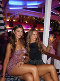 Sexy Pink Sheath Strapless Sequin Short Outfit Homecoming Dress Cocktail Dress HZ1023