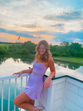 Unique Spaghetti Straps Purple Short Ruffles Homecoming Dress HZ1023