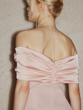 Princess Pink A Line Off the Shoulder Satin Short Outfit Party Dress Homecoming Dress Birthday Dress HZ1023