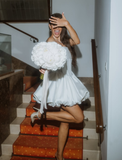 Simple A Line Strapless Corset White Satin Short Homecoming Dress Birthday Dress HZ1023