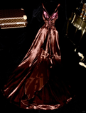 Sexy A Line Straps V Neck Brown Satin Long Party Dress Evening Dress HZ1023