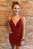 Sheath Royal Blue Sequins Short Homecoming Dress with Criss Cross Back HZ1023