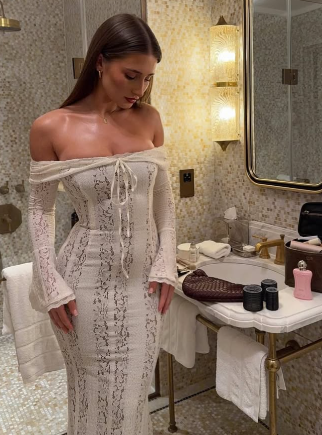 2025 New Sheath Long Sleeve White Lace Long Prom Dress Evening Dress HZ1023