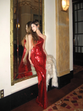 Sexy Red Sheath Halter Sequin Open Back Prom Dress Party Dresses HZ1023