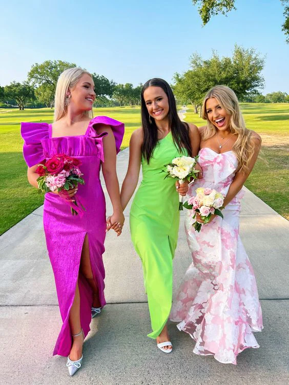 Pink Mermaid Strapless Print Floral Evening Dress Prom Dress Party Dress HZ1023