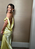 Yellow Sheath Column Open Back Satin Long Prom Dress Evening Dress HZ1023