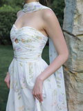 Dreamy A Line Sweetheart Neck Print Floral Chiffon Prom Dress Party Dress HZ1023