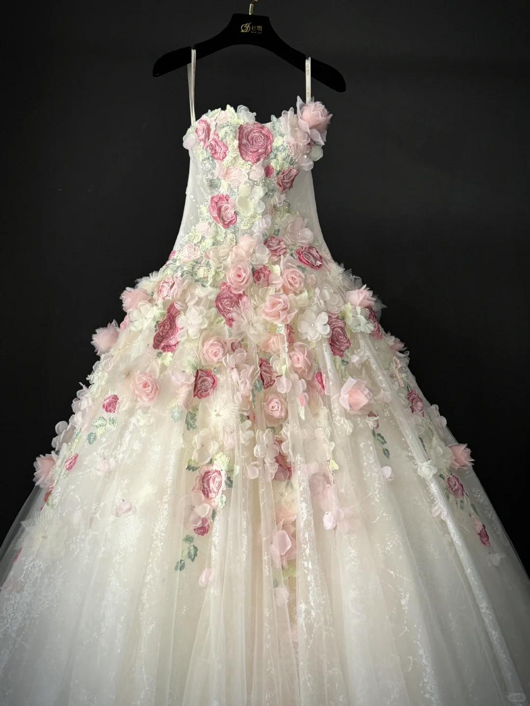 Romantic Pink Floral A Line Sweetheart Neck Tulle Long Prom Dress Gown Dress HZ1023